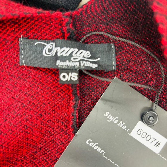 Orange Fashion Village Open Front Poncho Sleeveless Button Closure O/S Red Black - Picture 11 of 12